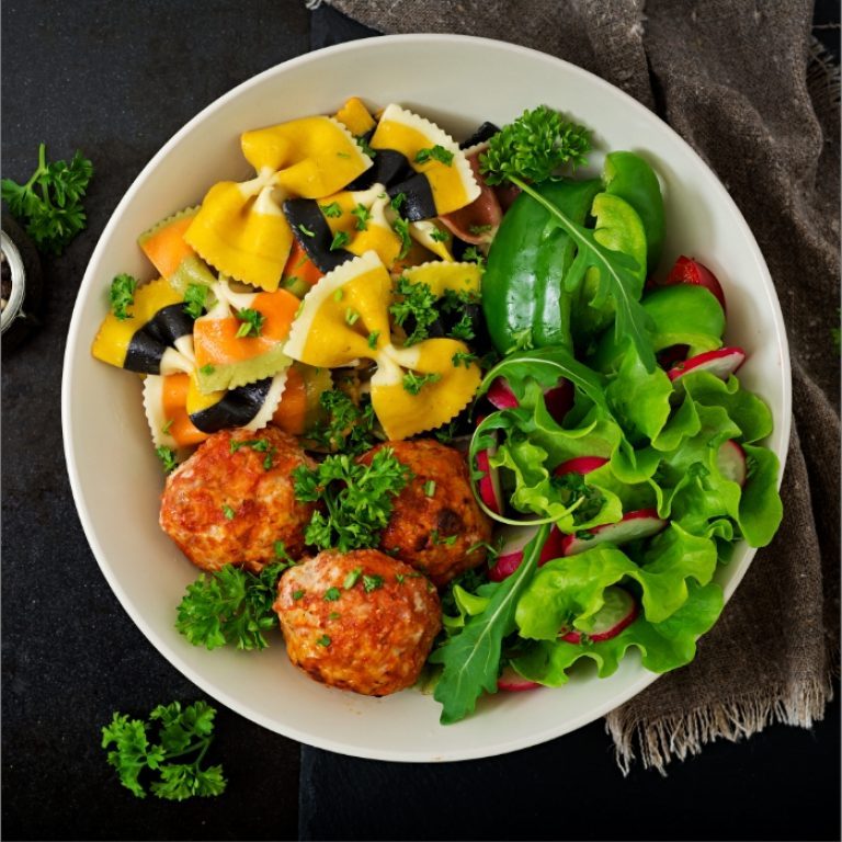 farfalle-pasta-durum-wheat-with-baked-meatballs-PQBKRNX-768x768